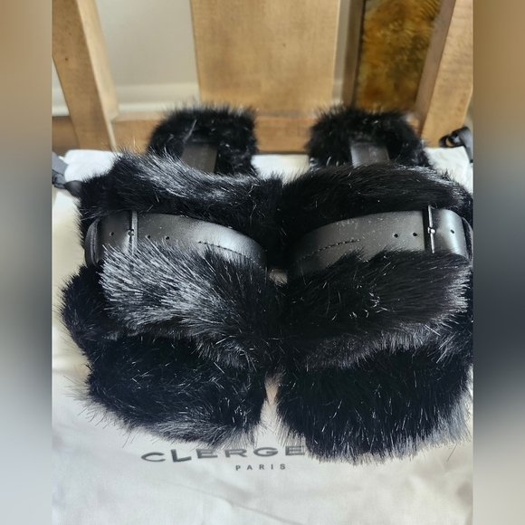 Robert Clergerie Irina Black Faux Fur Sandals Sz 6 - Picture 4 of 8